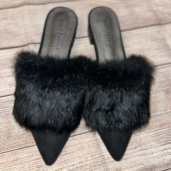 Like New Henry Ferrera faux fur slip on pointed Toe shoes / Mules - Picture 3 of 8